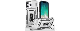 For iPhone 16 Pro Max 6.9 inch Utter Tough Metal Ring Movable Camera Window Hybrid Case Cover - Silver