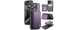 For iPhone 16 Pro Max 6.9 inch Wallet ID Card Holder Case Cover - Dark Purple