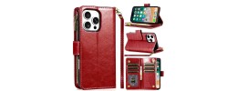 For iPhone 16 Pro Max 6.9 inch Wallet ID Card Holder Case Cover - Red