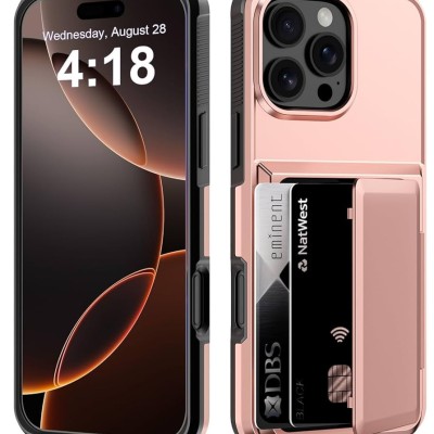 For iPhone 16 Pro Max 6.9 inch Wallet ID Card Holder Case Cover - Rose Gold