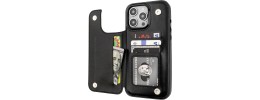 For iPhone 16 Pro Max 6.9 inch Wallet Premium PU Vegan Leather ID Card Money Holder with Magnetic Closure - Black