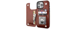 For iPhone 16 Pro Max 6.9 inch Wallet Premium PU Vegan Leather ID Card Money Holder with Magnetic Closure - Brown