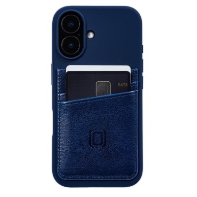 For iPhone 16 6.1 inch Card Holder with Mirror Inside PU Leather Hybrid Case - Dark Blue