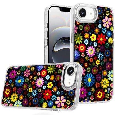 For iPhone 16E (E edition) / SE4 (2025) Beautiful Diamond Metallic  Design Metal Chrome Edged Hybrid - Black