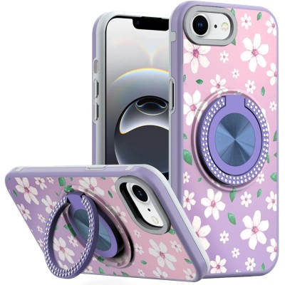 For iPhone 16E (E edition) / SE4 (2025) Beautiful Diamond Metallic  Design Metal Chrome Edged Hybrid - Purple