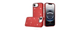 For iPhone 16E (E edition) / SE4 (2025) Beautiful Diamond Metallic  Design Metal Chrome Edged Hybrid - Red