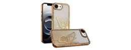 For iPhone 16E (E edition) / SE4 (2025) Beautiful Diamond Metallic  Design Metal Chrome Edged Hybrid - Rose Gold