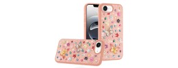 For iPhone 16E (E edition) / SE4 (2025) Butterfly Ornaments  Diamond Bling Glitter Hybrid Case - Light Pink