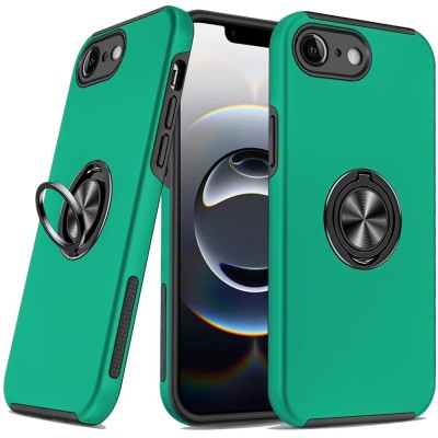 For iPhone 16E (E edition) / SE4 (2025) CHIEF Oil Painted Magnetic  Ring Stand Hybrid Case Cover - Dark Green