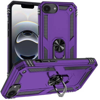 For iPhone 16E (E edition) / SE4 (2025) CHIEF Oil Painted Magnetic  Ring Stand Hybrid Case Cover - Dark Purple