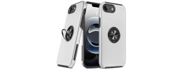 For iPhone 16E (E edition) / SE4 (2025) CHIEF Oil Painted Magnetic  Ring Stand Hybrid Case Cover - Silver