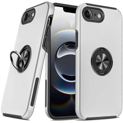 For iPhone 16E (E edition) / SE4 (2025) CHIEF Oil Painted Magnetic  Ring Stand Hybrid Case Cover - Silver