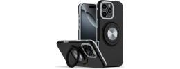For iPhone 16E (E edition) / SE4 (2025) Car Mount with 2-Ring Stand Hybrid Case - Black
