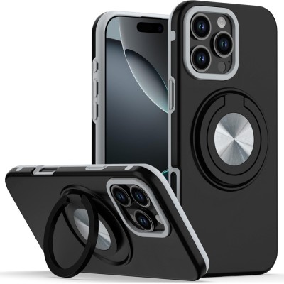 For iPhone 16E (E edition) / SE4 (2025) Car Mount with 2-Ring Stand Hybrid Case - Black