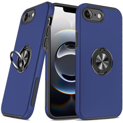For iPhone 16E (E edition) / SE4 (2025) Car Mount with 2-Ring Stand Hybrid Case - Blue
