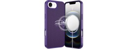 For iPhone 16E (E edition) / SE4 (2025) CarbonFiber Design  Magnetic Ring HQ Thick 2.0mm Hybrid Case - Dark Purple