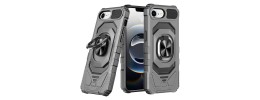 For iPhone 16E (E edition) / SE4 (2025) CarbonFiber Design  Magnetic Ring HQ Thick 2.0mm Hybrid Case - Grey
