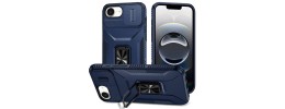 For iPhone 16E (E edition) / SE4 (2025) Complete Magnetic Metal  Ring Stand Camera Protection Hybrid - Blue