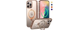 For iPhone 16E (E edition) / SE4 (2025) Complete Magnetic Metal Ring Stand Camera Protection Hybrid - Rose Gold