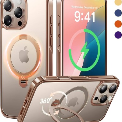 For iPhone 16E (E edition) / SE4 (2025) Complete Magnetic Metal Ring Stand Camera Protection Hybrid - Rose Gold