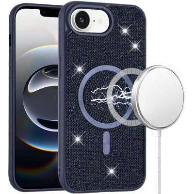 For iPhone 16E (E edition) / SE4 (2025) Diamond [Magnetic Circle]  with CD Pattern Hybrid - Blue