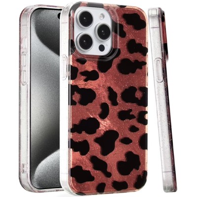 For iPhone 16E (E edition) / SE4 (2025) Glitter Double Layer Design
 IMD TPU Case - Silver Leopard