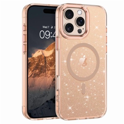 For iPhone 16E (E edition) / SE4 (2025) Glitter Magnetic Circle All-Around Diamond Thick TPU with Camera Protection - Gold