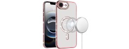 For iPhone 16E (E edition) / SE4 (2025) Glitter Magnetic Circle All-Around Diamond Thick TPU with Camera Protection - Rose Gold