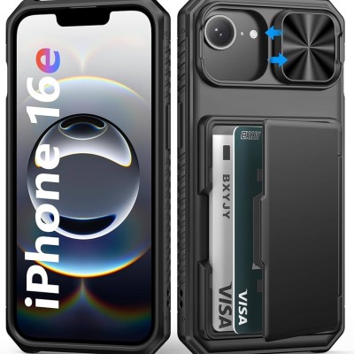 For iPhone 16E (E edition) / SE4 (2025) Jewel Wallet Design with Stitched PU Leather ID Card Money Holder Zipper Case - Black