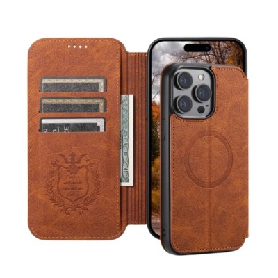 For iPhone 16E (E edition) / SE4 (2025) Jewel Wallet Design with Stitched PU Leather ID Card Money Holder Zipper Case - Brown