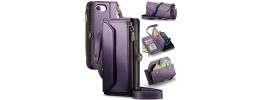 For iPhone 16E (E edition) / SE4 (2025) Jewel Wallet Design with Stitched PU Leather ID Card Money Holder Zipper Case - Purple