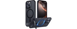 For iPhone 16E (E edition) / SE4 (2025) Magnetic Matching Ring Stand Full Rotation Matte Hybrid - Black