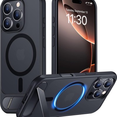 For iPhone 16E (E edition) / SE4 (2025) Magnetic Matching Ring Stand Full Rotation Matte Hybrid - Black
