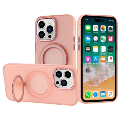 For iPhone 16E (E edition) / SE4 (2025) Magnetic Matching Ring Stand Full Rotation Matte Hybrid - Light Pink