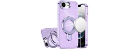 For iPhone 16E (E edition) / SE4 (2025) Magnetic Ring Circle Real  Flower Epoxy Glitter Hybrid - Light Purple