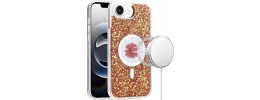 For iPhone 16E (E edition) / SE4 (2025) Magnetic Ring Circle Real  Flower Epoxy Glitter Hybrid - Rose Gold