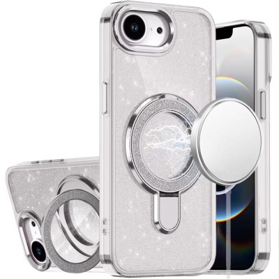 For iPhone 16E (E edition) / SE4 (2025) Magnetic Ring Glitter 3in1  Hybrid Case Cover - Clear