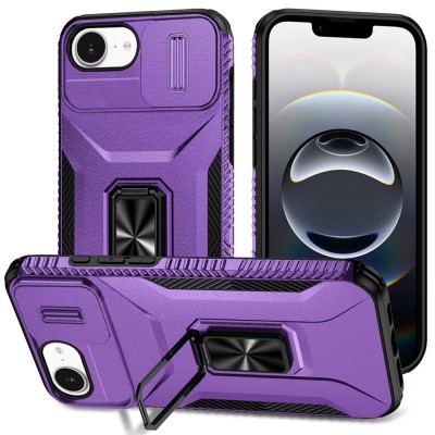 For iPhone 16E (E edition) / SE4 (2025) Magnetic Ring Glitter 3in1  Hybrid Case Cover - Purple