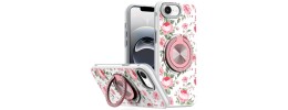 For iPhone 16E (E edition) / SE4 (2025) Metal Diamond CD Pattern Design Matte Finished Hybrid with Rotational Ring [Car Mount Friendly] Case - 10