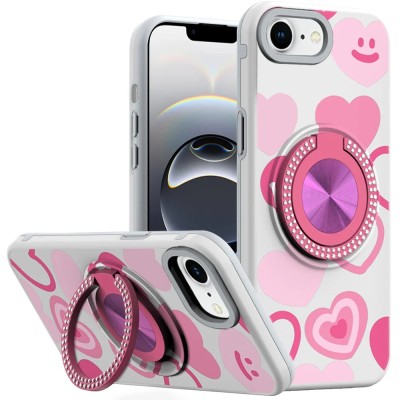 For iPhone 16E (E edition) / SE4 (2025) Metal Diamond CD Pattern Design Matte Finished Hybrid with Rotational Ring [Car Mount Friendly] Case - 7