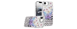 For iPhone 16E (E edition) / SE4 (2025) Metal Diamond CD Pattern Design Matte Finished Hybrid with Rotational Ring [Car Mount Friendly] Case - Floral D