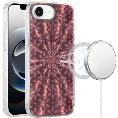 For iPhone 16E (E edition) / SE4 (2025) Resin Epoxy Design Diamond Metal Edged Hybrid Case - J