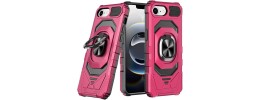 For iPhone 16E (E edition) / SE4 (2025) Robotic Hybrid with  Magnetic Ring Stand Case Cover - Hot Pink