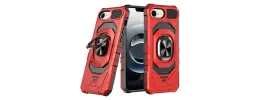 For iPhone 16E (E edition) / SE4 (2025) Robotic Hybrid with Magnetic Ring Stand Case Cover - Red