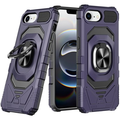 For iPhone 16E (E edition) / SE4 (2025) Robotic Hybrid with  Magnetic Ring Stand Case Cover - Dark Purple