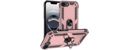 For iPhone 16E (E edition) / SE4 (2025) Robotic Hybrid with  Magnetic Ring Stand Case Cover - Rose Gold
