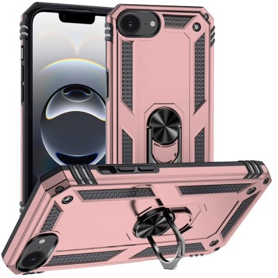 For iPhone 16E (E edition) / SE4 (2025) Robotic Hybrid with  Magnetic Ring Stand Case Cover - Rose Gold