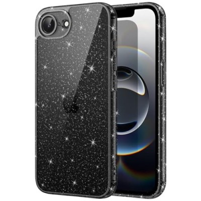 For iPhone 16E (E edition) / SE4 (2025) Spectacular Full Bling Stones Glitter HQ Hybrid Floral Series - Black