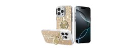 For iPhone 16E (E edition) / SE4 (2025) Splendid Floral Designs with Metal Camera and Buttons with Butterfly Ring Stand Hybrid Case Gold QBSPLNDXFLR-iP16E-Gold