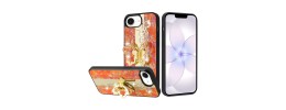 For iPhone 16E (E edition) / SE4 (2025) Splendid Glitter Butterfly Design Stand with Metallic Edges Hybrid Case - Cosmic Orange